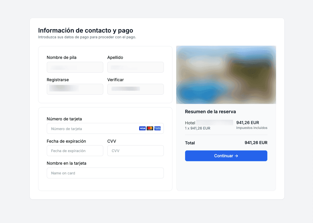Web de pago falsa a la que lleva el enlace, que solicita al huésped los datos de su tarjeta